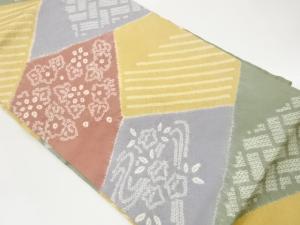 絞り切り嵌め風流水に花葉模様名古屋帯